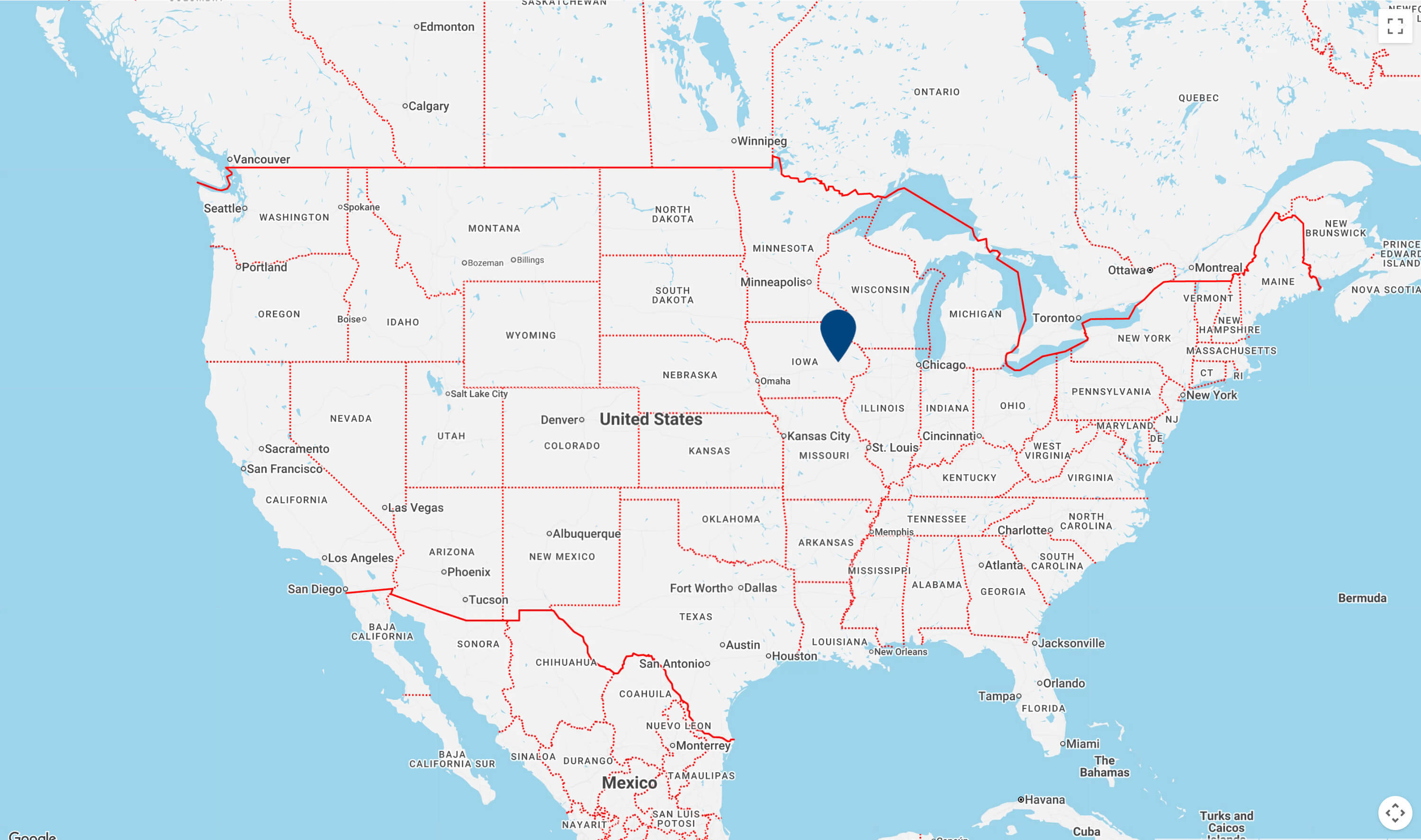 Map of KT Pacer sales representative territories across the United States